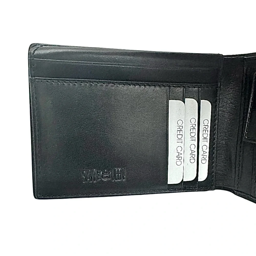 Save The Queen Men’s Black Leather Bifold Wallet Coin Holder Cash Credit Card